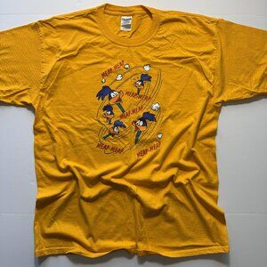 Vintage Y2K Looney Tunes Cartoon Acme Road Runner Wiley Coyote XL Yellow Shirt